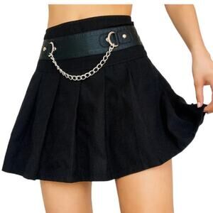 ROYAL BONES by Daang Black Pleated Chain Punk Goth Mini Skirt ~ Women's LARGE